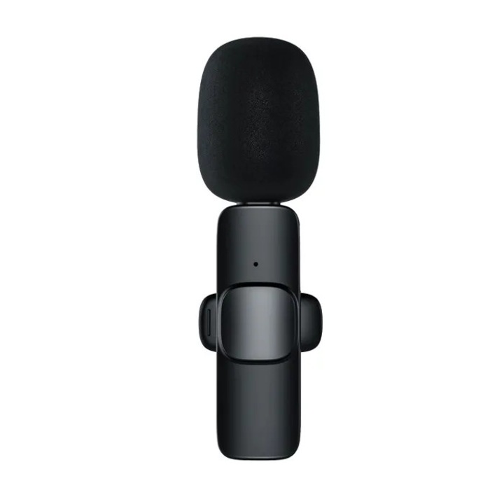 Microfon wireless Lavalier pentru telefon mobil, negru, mic