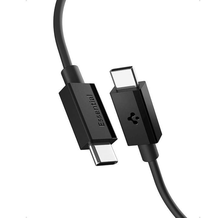 Cablu de incarcare Spigen EB6015CC, Incarcare rapida, Type-C la Type-C, 60W, 480Mbps, 1.5m, Negru
