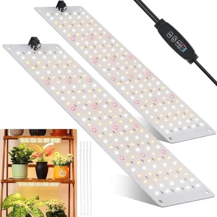 2 db LED lámpa szett beltéri növényekhez, teljes spektrumú, szabályozható, 30x8x0,15cm