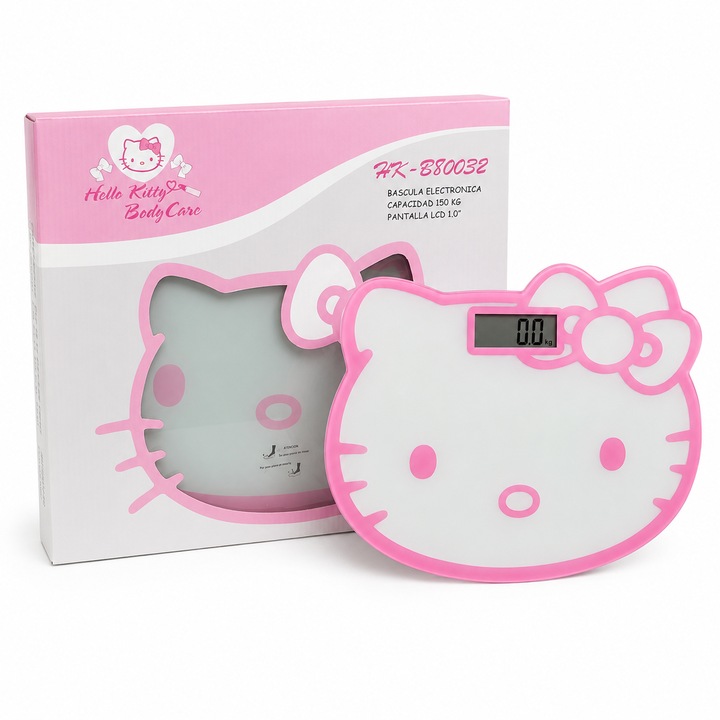 Cantar Electronic Hello Kitty HK-B80032, LCD 1”, Capacitate 150 Kg, Sticla Securizata, Roz