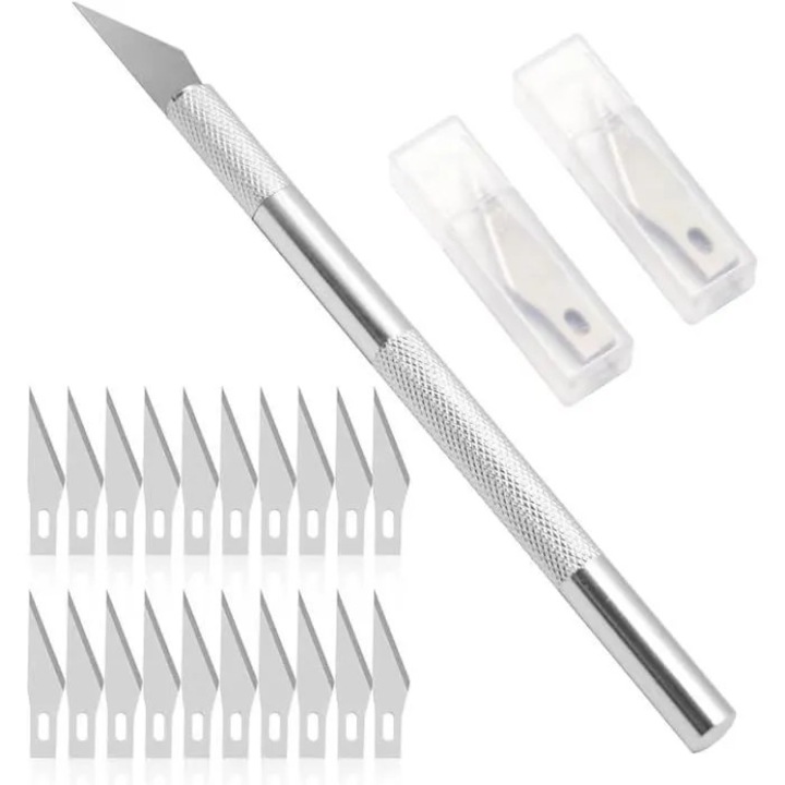 Cutter de precizie, 20 lame, aluminiu antiderapant, 12g