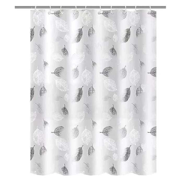 Összecsukható zuhanyfüggöny, textil, szegély, fehér, 120x180cm, ingyenes akasztógyűrűkkel