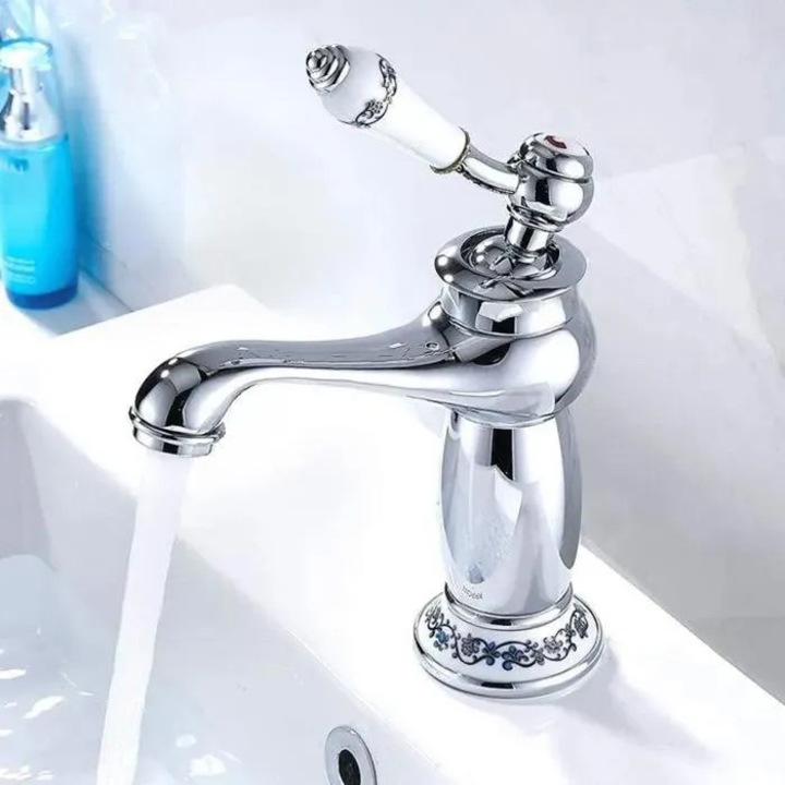 Baterie lavoar, ceramica si alama, crom, 1 manere, 30% economisire apa