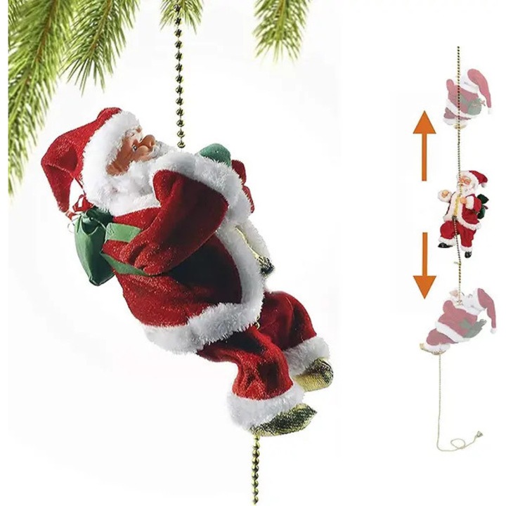 Figurina Mos Craciun HERUSI urcator muzical 90cm rosu
