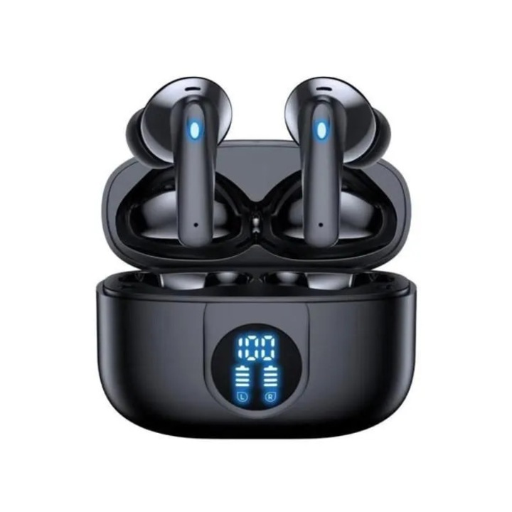 Vezeték nélküli Bluetooth 5.3 fülhallgató, zajcsökkentés, IPX6 vízálló, fekete, 35 óra üzemidő