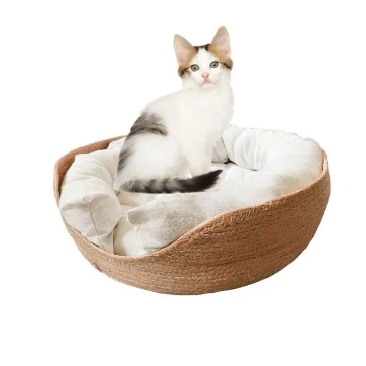 Cuib rotund pliabil pentru pisici 38x12cm, interior, alb