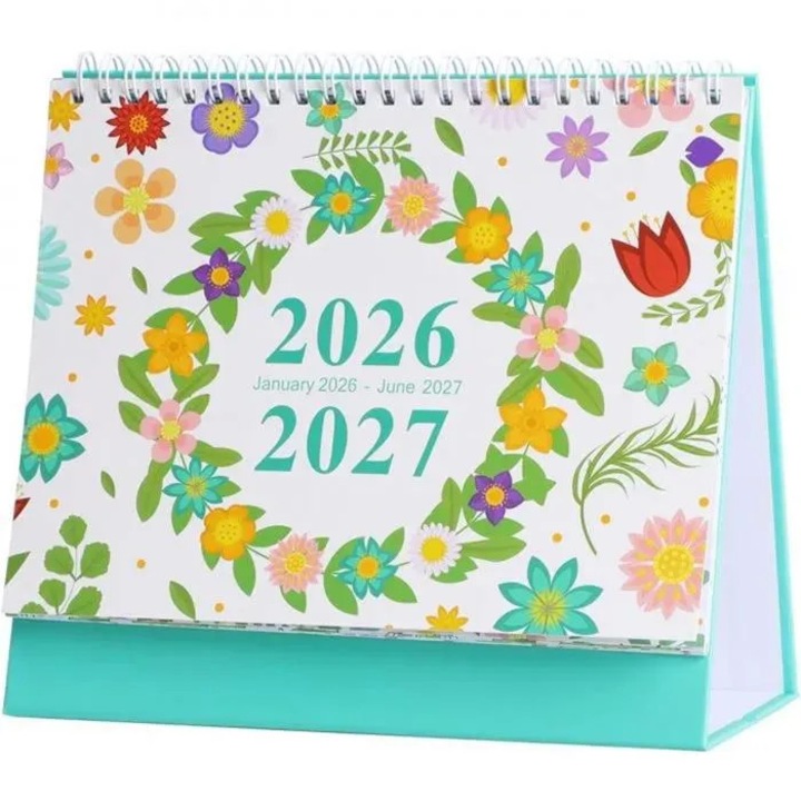 Calendar birou 2026-2027, floral, 21x19cm, 18 luni