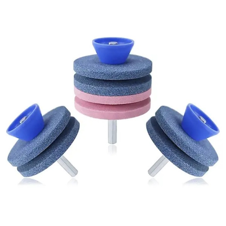 Set 3 pietre ascutit lame masina tuns iarba, roz-albastru, 64x56mm si 81x56mm