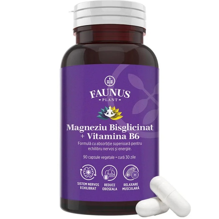 Magneziu Bisglicinat si Vitamina B6 – Formula cu absorbtie ridicata pentru echilibru nervos, energie si relaxare musculara. Flacon 90 capsule