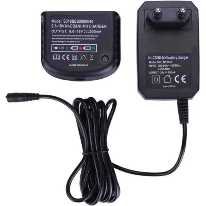 Incarcator compatibil pentru bormasini 9.6V-18V, protectie supratensiune, indicator LED rosu-verde