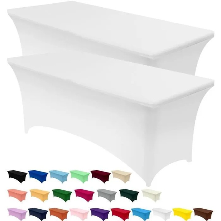 Kihúzható asztalterítők, 2 darabos szett, fehér, 183x137cm, poliészter spandex