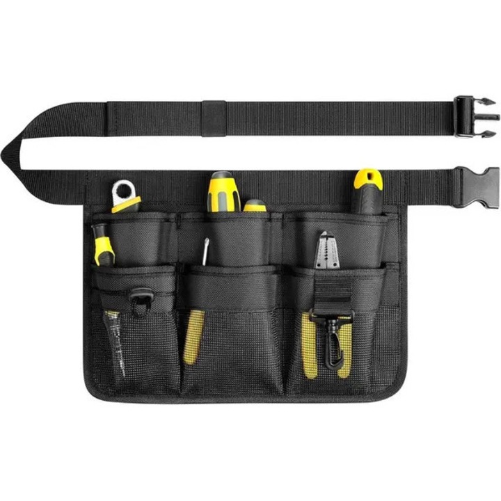 Unisex szerszámöv, 8 zseb, Oxford poliészter, fekete, 109cm