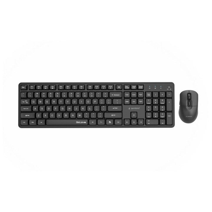 Gembird KBS-WMS-01 Silent Key Pro Business vezeték nélküli asztali billentyűzet + egér szett, fekete, amerikai kiosztás