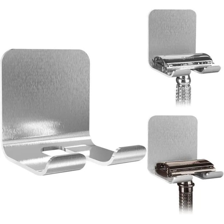 Set 2 suporturi adezive pentru aparat de ras, alb, 10x5x3cm