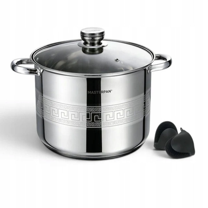 Magas edény fedővel, Masterpan, Acél Edény Fedéllel És Szilikon Fogantyúkkal, 13, 5 L