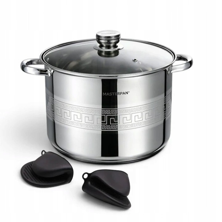 Magas edény fedővel, Masterpan, Acél Edény Fedéllel És Szilikon Fogantyúkkal, 16, 2 L