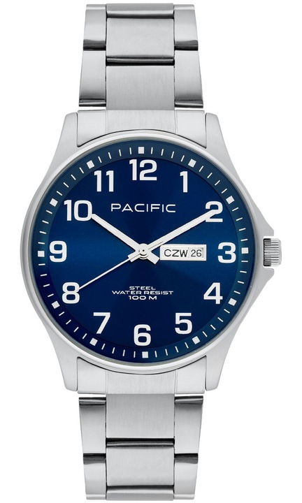 Férfi karóra, Pacific, Classic, ezüst, rozsdamentes acél, 100m vízállóság