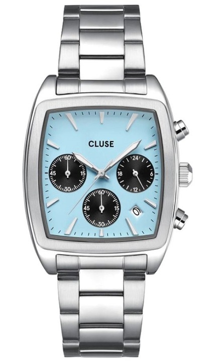 Cluse Quartaut Chronograph férfi karóra, ezüstszínű, kék számlap, 35mm, 50m vízállóság