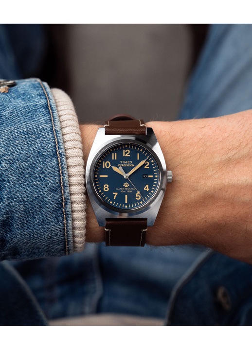 Timex férfi karóra, Expedition North Capstone, 39mm, kék, barna szövet szíj