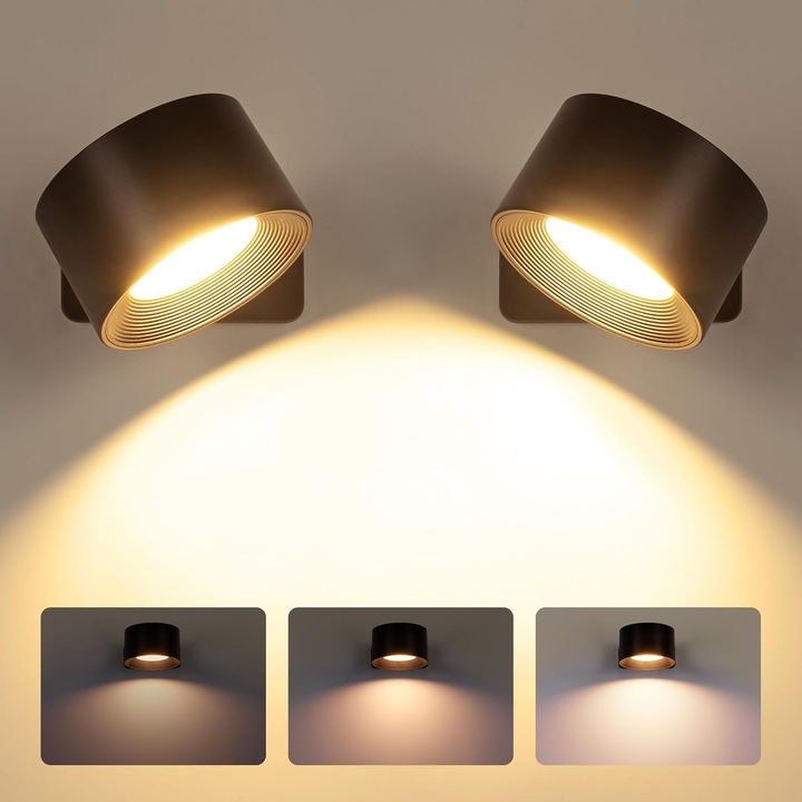 LED fali lámpa, Chef Robot, 360°-ban forgatható, újratölthető, érintésvezérlés, 3 fényszín, vezeték nélküli, USB, fehér, 2 darabos szett