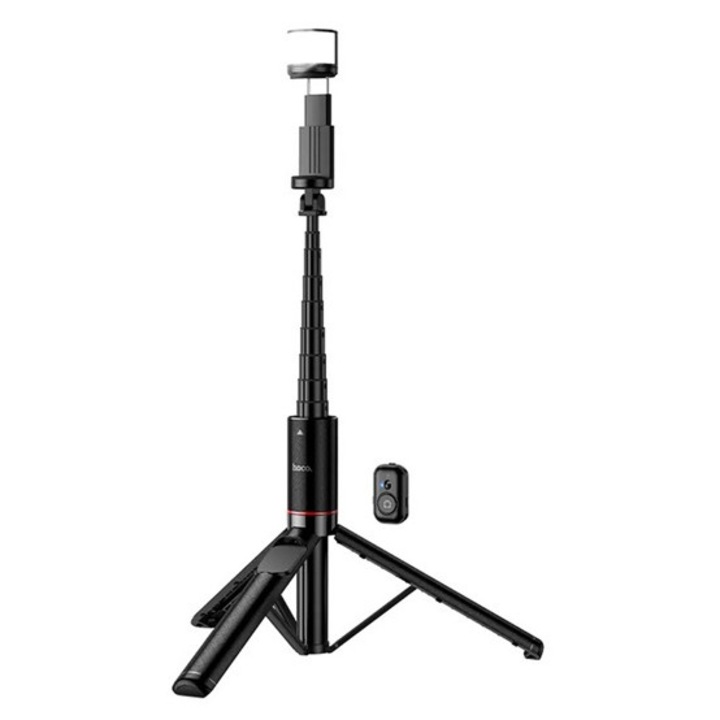 HOCO K34 tripod állvány, univerzális, állítható, 136cm, 4.5-7" méret, LED fény, fekete