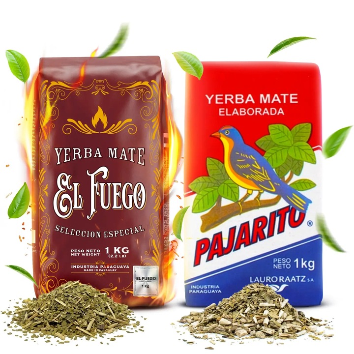 Yerba Mate Tea Készlet, El Fuego, Elaborada, Paraguay, Pajarito, Elaborada Con Palo, Argentína, Intenzív Füstös Aroma És Klasszikus Íz, Természetes Energiaforrás, Erős Élénkítő Hatás, Kiváló Minőség, 2x1 kg
