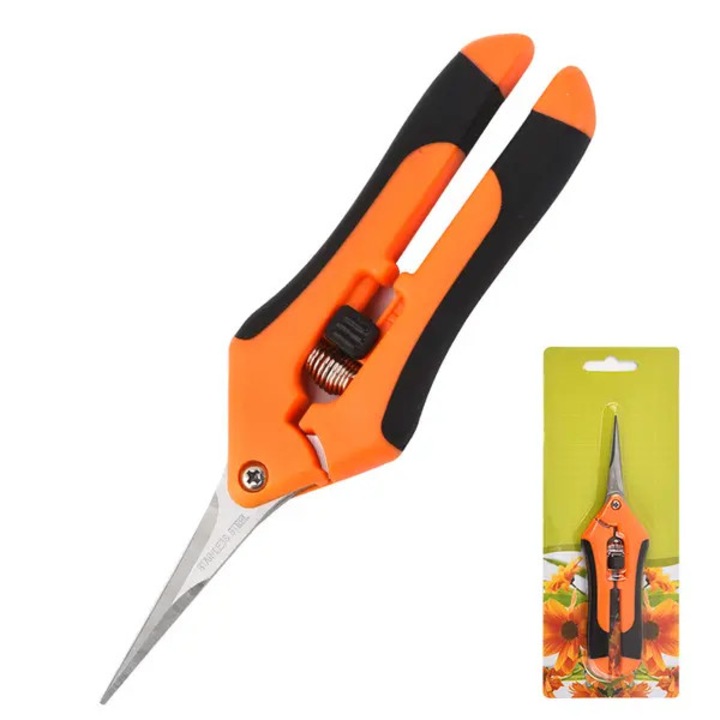 Kerti olló, hajlított, narancssárga, 20cm, ergonomikus, csúszásmentes