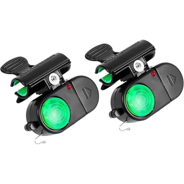 Set 2 alarme muscatura pescuit cu LED, rezistente, universale, mici