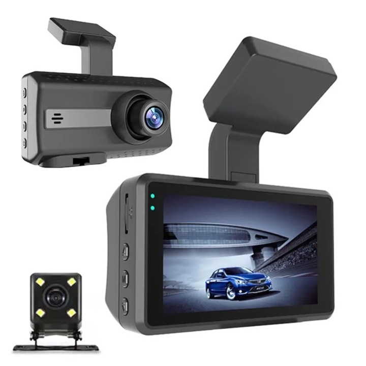 Autós DVR kamera, dupla HD, éjjellátó, fekete