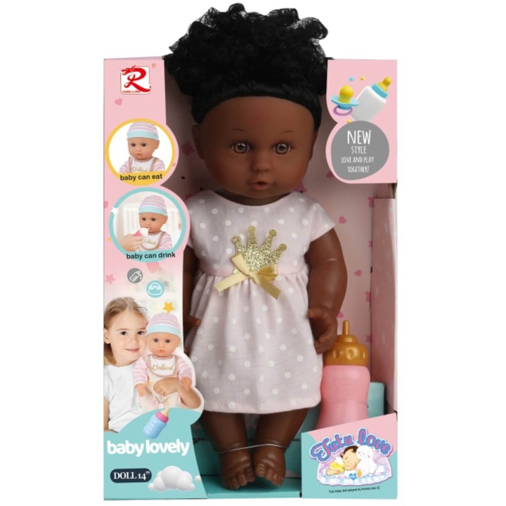 Пикаеща кукла африканче Armtoys, розова рокля