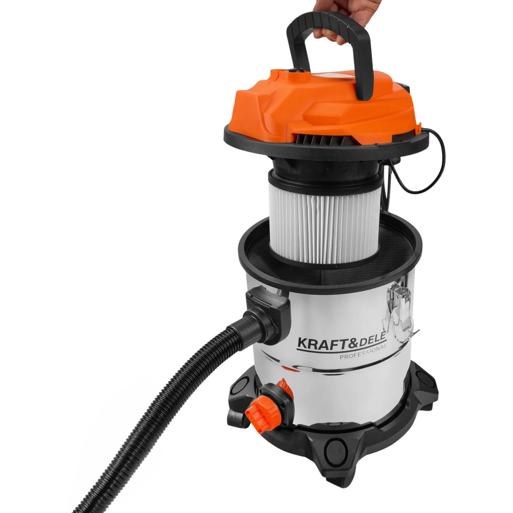 Aspirator umed uscat Kraft&Dele, 20L inox, 1600W, filtru HEPA, functie suflare, KD5178