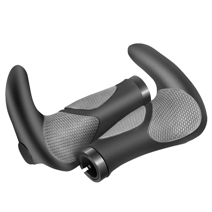 Kerékpár markolat, 22.2mm, csúszásmentes gumi, alumínium gyűrű, szett szerelőszerszámokkal