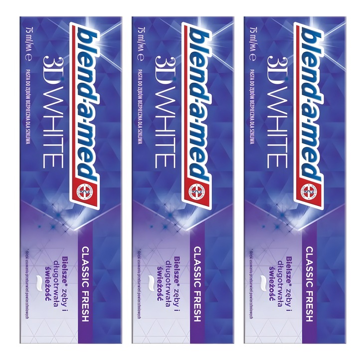 Szett, Blend-A-Med 3D White Classic Fresh fogkrém, 3 darab x 75 ml, fehérítő hatás, frissesség, fluor, zománcvédelem, napi higiénia