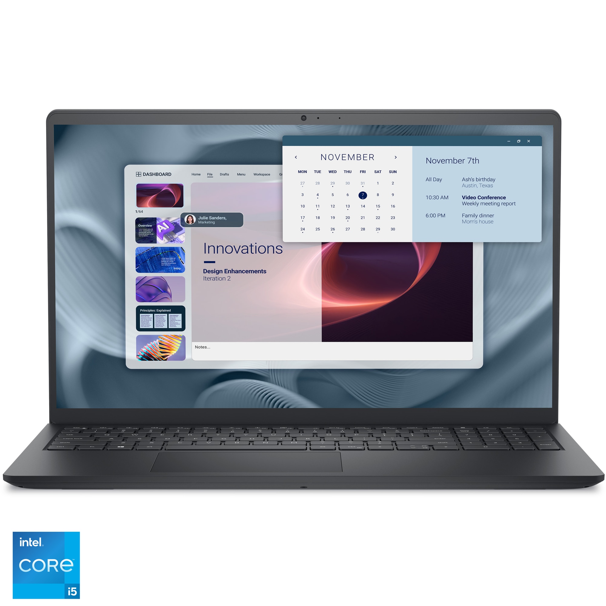 Laptop Dell Pro 15 Essential PV15250 cu procesor Intel® Core™ i5-1334U pana la 4.60 GHz, 15.6'', FHD 120Hz, 8GB RAM, 512GB SSD, Intel Integrated Graphics, Linux, Carbon Black, 3Yr