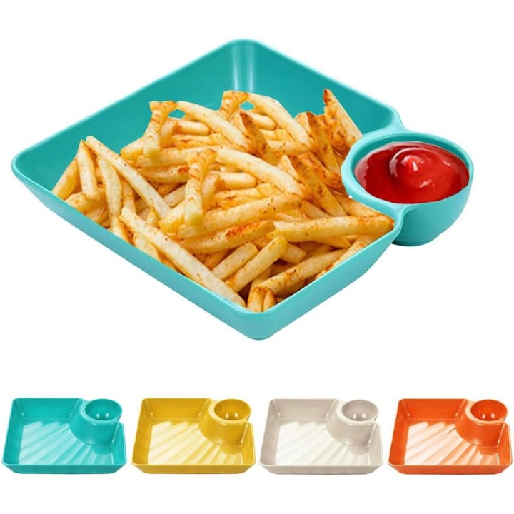 4 darabos chips és szósz tálkészlet, műanyag, többszínű, különböző méretek