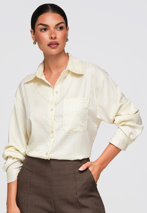 Női ing, hosszú ujjú, oversize fazon, klasszikus gallér, gombos OW-SH-E0056, Ekrü