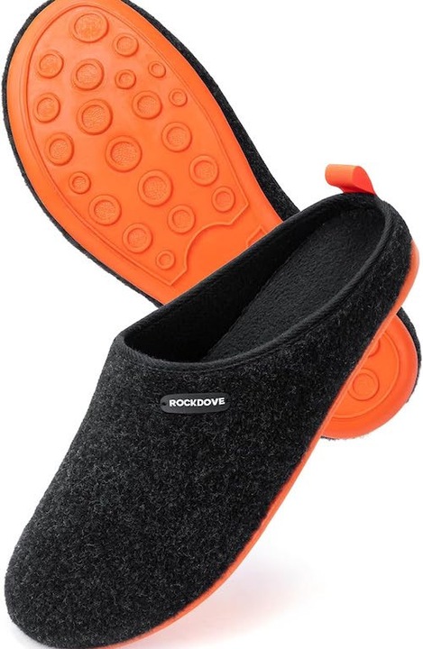 Férfi slip-on papucs, filc, csúszásmentes, fekete, 43 EU méret, gumitalppal, meleg, belső