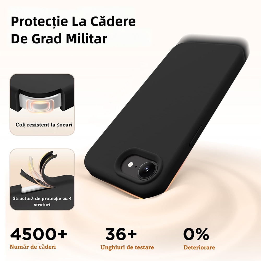 Husa Magnetica Compatibila cu iPhone 17e si iPhone 16e, MOGU, Soft Silicone Lichid Cu Interior Microfibra, Compatibila cu MagSafe, Incarcare Wireless, Rezistenta la Socuri, Buton de Control al Camerei din Silicon, Ultra Slim, Negru