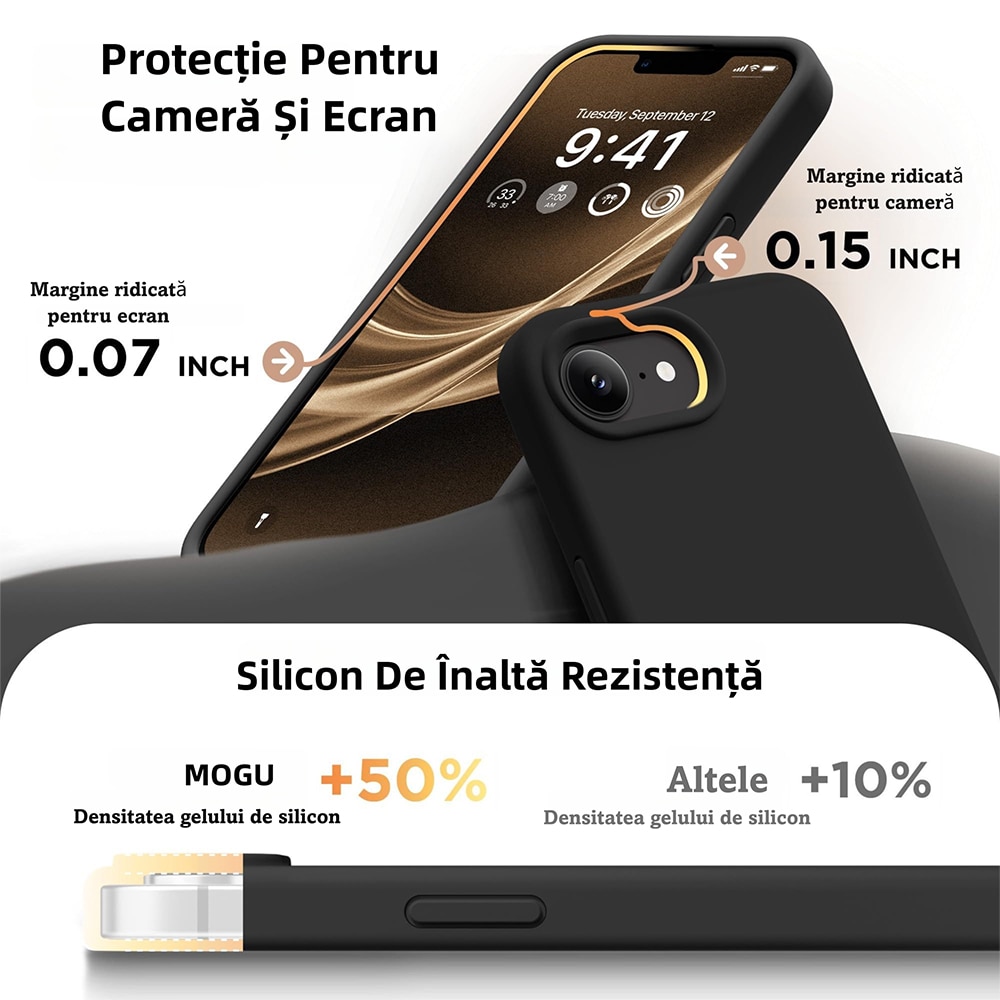 Husa Magnetica Compatibila cu iPhone 17e si iPhone 16e, MOGU, Soft Silicone Lichid Cu Interior Microfibra, Compatibila cu MagSafe, Incarcare Wireless, Rezistenta la Socuri, Buton de Control al Camerei din Silicon, Ultra Slim, Negru