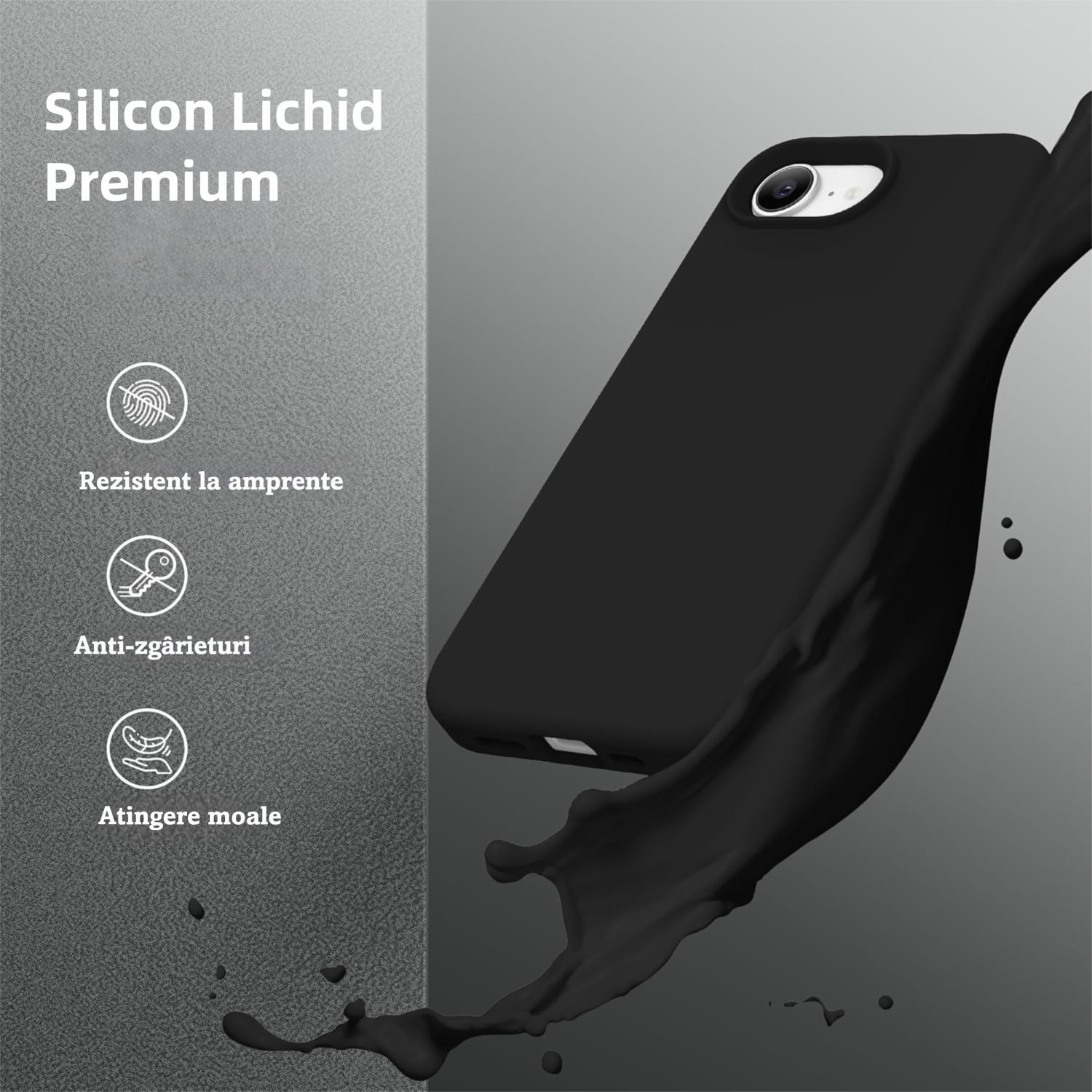 Husa Magnetica Compatibila cu iPhone 17e si iPhone 16e, MOGU, Soft Silicone Lichid Cu Interior Microfibra, Compatibila cu MagSafe, Incarcare Wireless, Rezistenta la Socuri, Buton de Control al Camerei din Silicon, Ultra Slim, Negru
