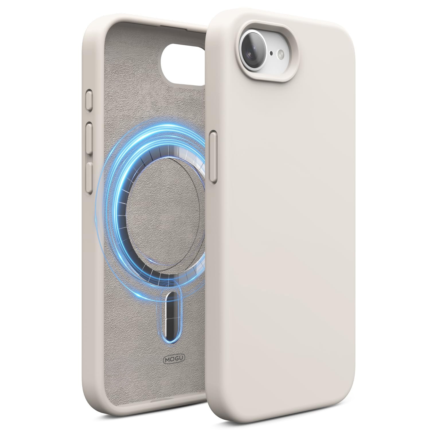 Husa Magnetica Compatibila cu iPhone 17e si iPhone 16e, MOGU, Soft Silicone Lichid Cu Interior Microfibra, Compatibila cu MagSafe, Incarcare Wireless, Rezistenta la Socuri, Buton de Control al Camerei din Silicon, Ultra Slim, Gri-maro