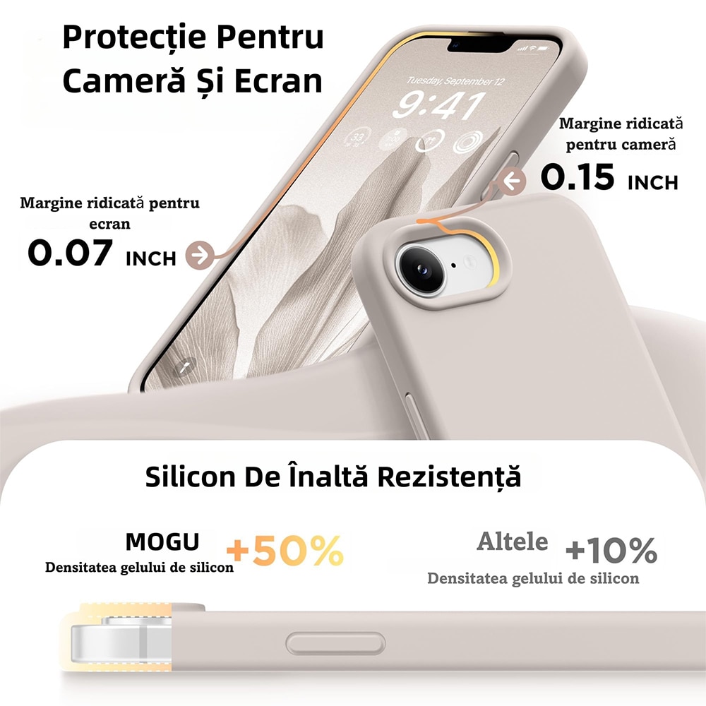 Husa Magnetica Compatibila cu iPhone 17e si iPhone 16e, MOGU, Soft Silicone Lichid Cu Interior Microfibra, Compatibila cu MagSafe, Incarcare Wireless, Rezistenta la Socuri, Buton de Control al Camerei din Silicon, Ultra Slim, Gri-maro