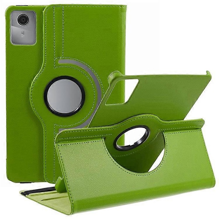 Husa tableta piele PU textura litchi verde 360° rotativa 25x17cm