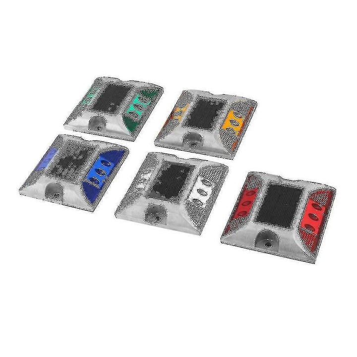 Lampa solara LED pentru drum, aluminiu, rosu, 10.5x10.5x2.4cm