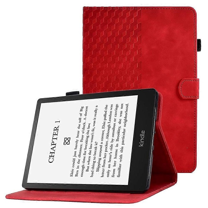 Husa piele PU si TPU pentru Kindle Paperwhite 5, rosu, protectie completa, suport ajustabil, 360°