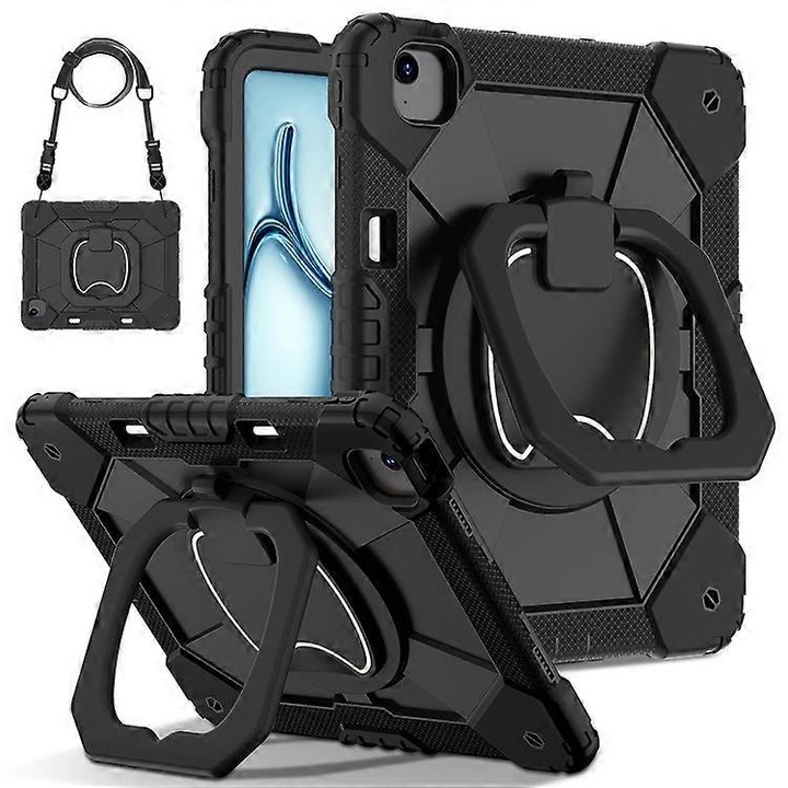 Husa tableta, silicon si PC, suport rotativ 360°, negru, pentru iPad Air 13 2024
