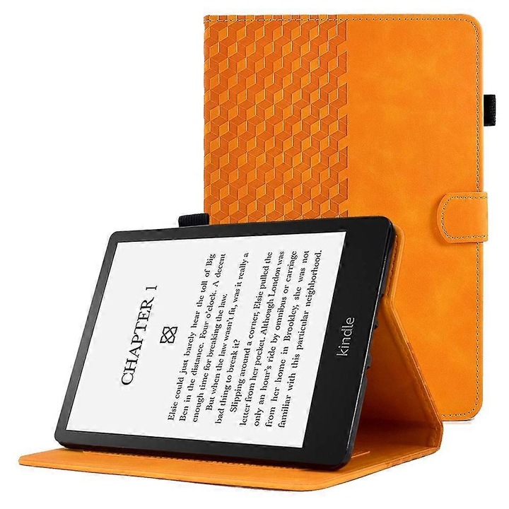 Husa piele PU si TPU pentru eBook Reader, protectie completa, khaki, 360°