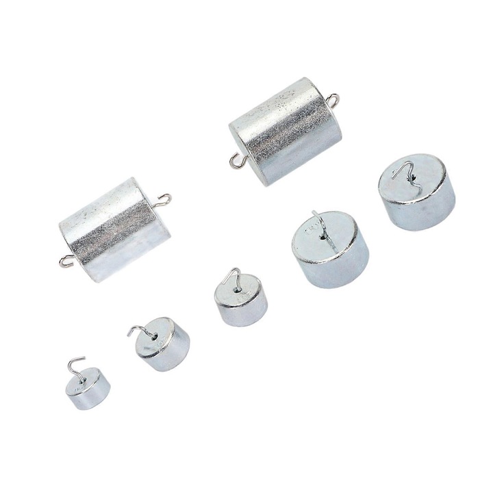 Set 7 piese greutati cu carlig dublu otel cromat diverse marimi cu cutie depozitare