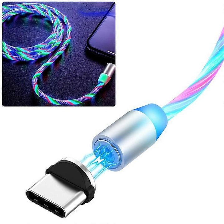 Cablu magnetic incarcare rapida 2A, 360 grade rotativ, multicolor, 1m