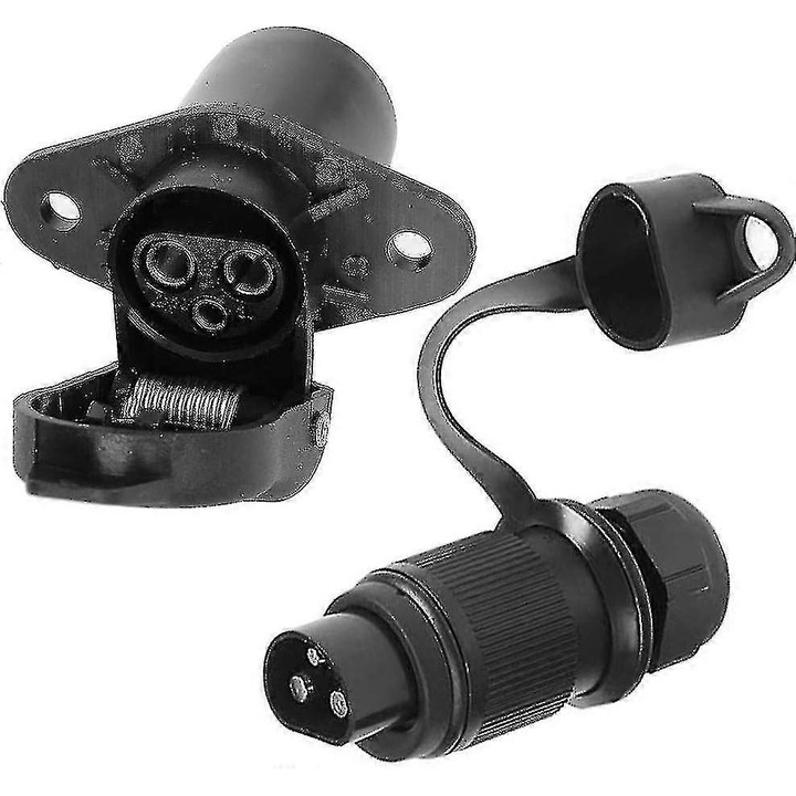 Adaptor conector remorca 3 pini 12V, negru, 13.1x12.9x4.9cm